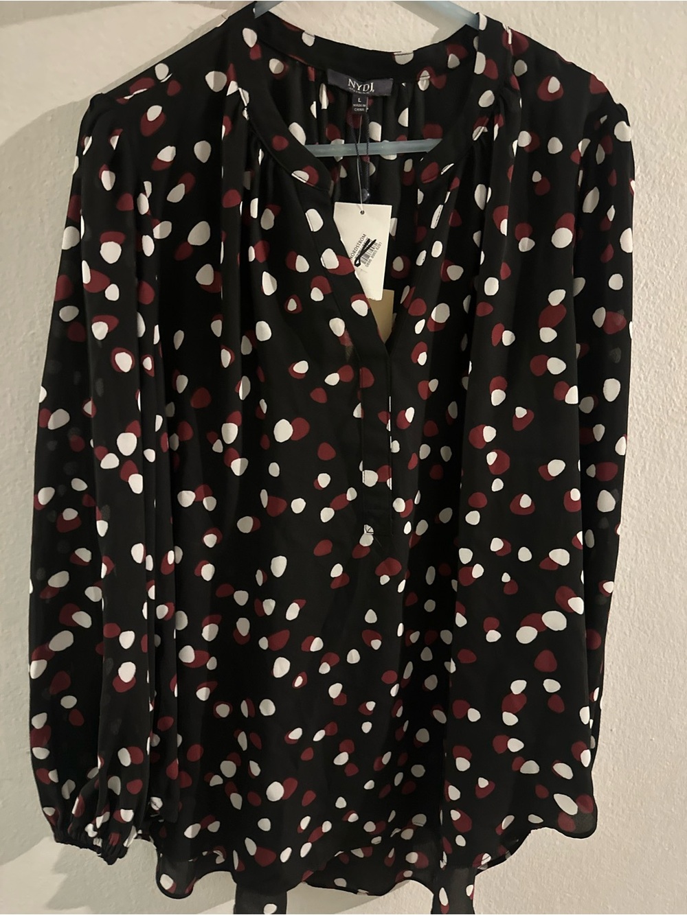 NYDJ Black Polka Dot Long-Sleeve Blouse - White & Burgundy Dotsu NWT